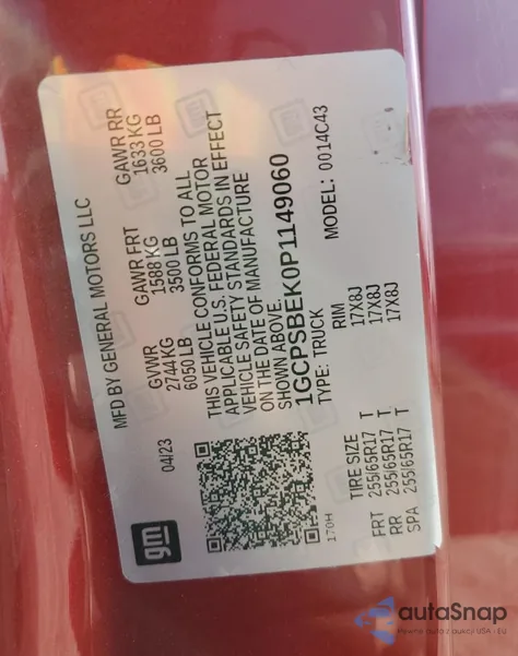 2023 Chevrolet Colorado from USA, damaged, VIN 1GCPSBEK0P1149060